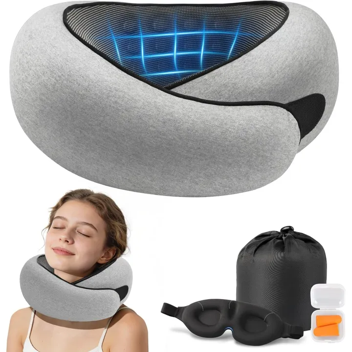 Purroch G-shape memory foam travel neck pillow in Light Grey