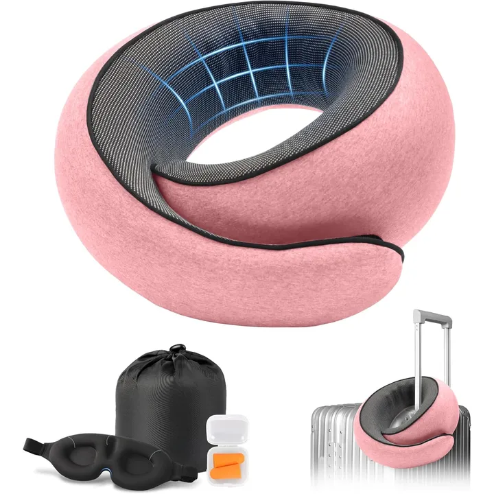 Purroch G-shape memory foam travel neck pillow in Pink
